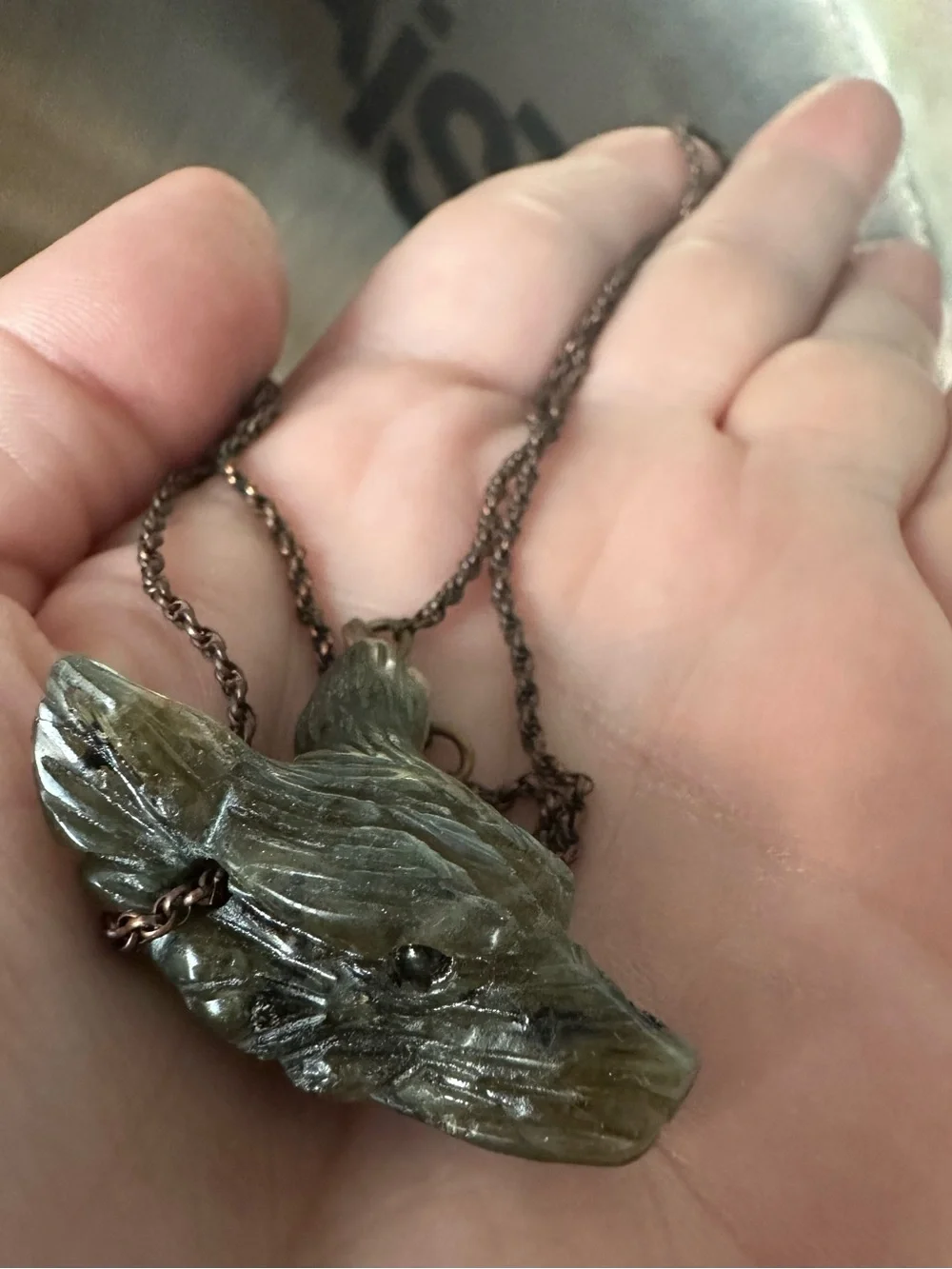 Carved Genuine Laborite Coyote Pendant Necklace - Women's Jewelry